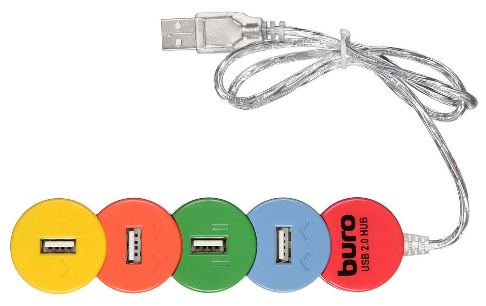 Разветвитель USB 2.0 Buro BU-HUB4-0.5-U2.0-Snake 4порт. разноцветный