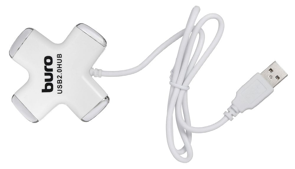 Разветвитель USB 2.0 Buro BU-HUB4-0.5-U2.0-Сross 4порт. белый