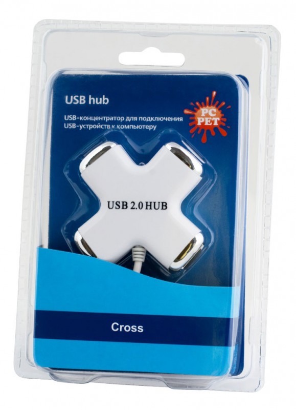 Разветвитель USB 2.0 PC Pet Сross 4порт. белый