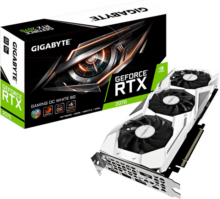Видеокарта Gigabyte PCI-E GV-N2070GAMINGOC WHITE-8GC nVidia GeForce RTX 2070 8192Mb 256bit GDDR6 1620/14000/HDMIx1/DPx3/Type-Cx1/HDCP Ret