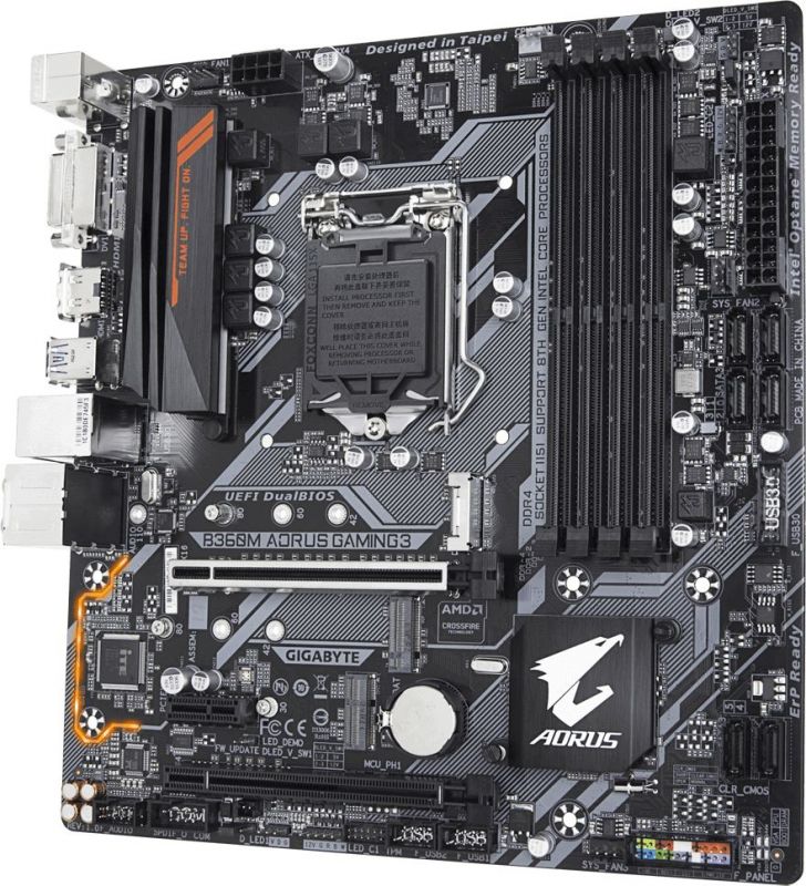 Материнская плата Gigabyte B360M AORUS GAMING 3 Soc-1151v2 Intel B360 4xDDR4 mATX AC`97 8ch(7.1) GbLAN+DVI+HDMI